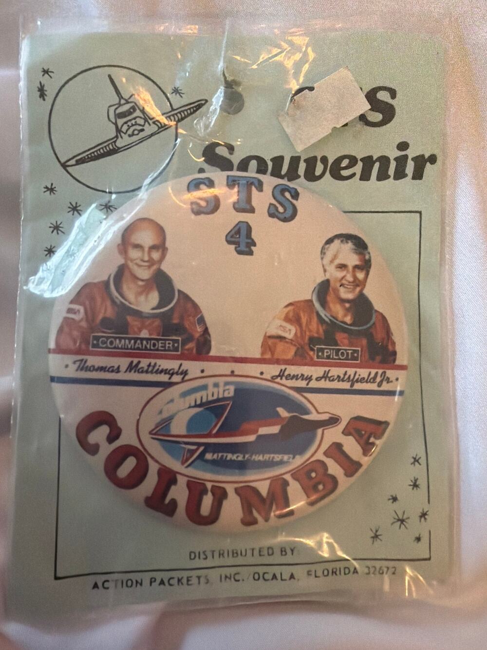 Vtg NASA STS-4 Columbia Mattingly Hartsfield Space Shuttle Souvenir Pin In Pkg